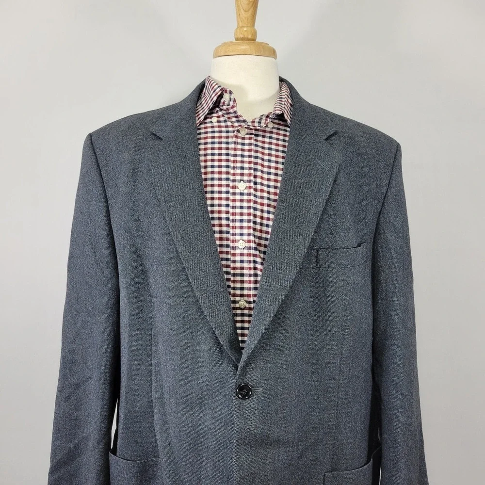 Paul Fredrick Men's Sport Coat Blazer Two Button Navy Wool‎ Flannel Size 50L